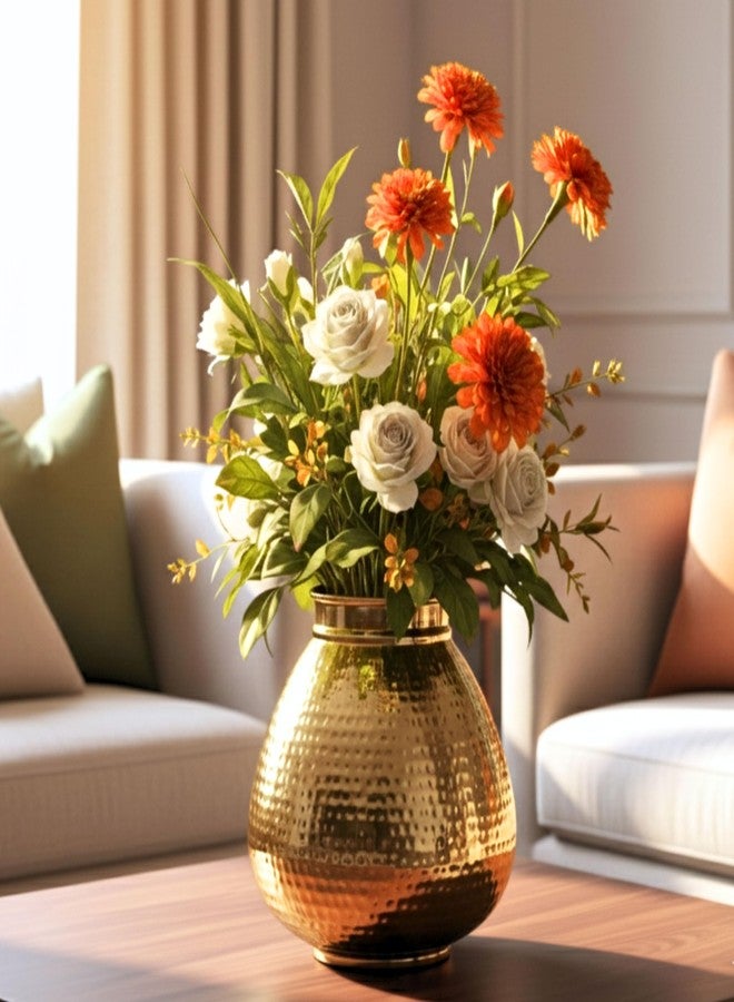 Behoma Matki Shape Metal Vase for Home Decor, Hammered Flower Pot for Office Table Decorations, Modern vases, Gift for Diwali Ganpati Onaml, 8 inches, Golden 1 Pc (Flowers not Included) - Image 1
